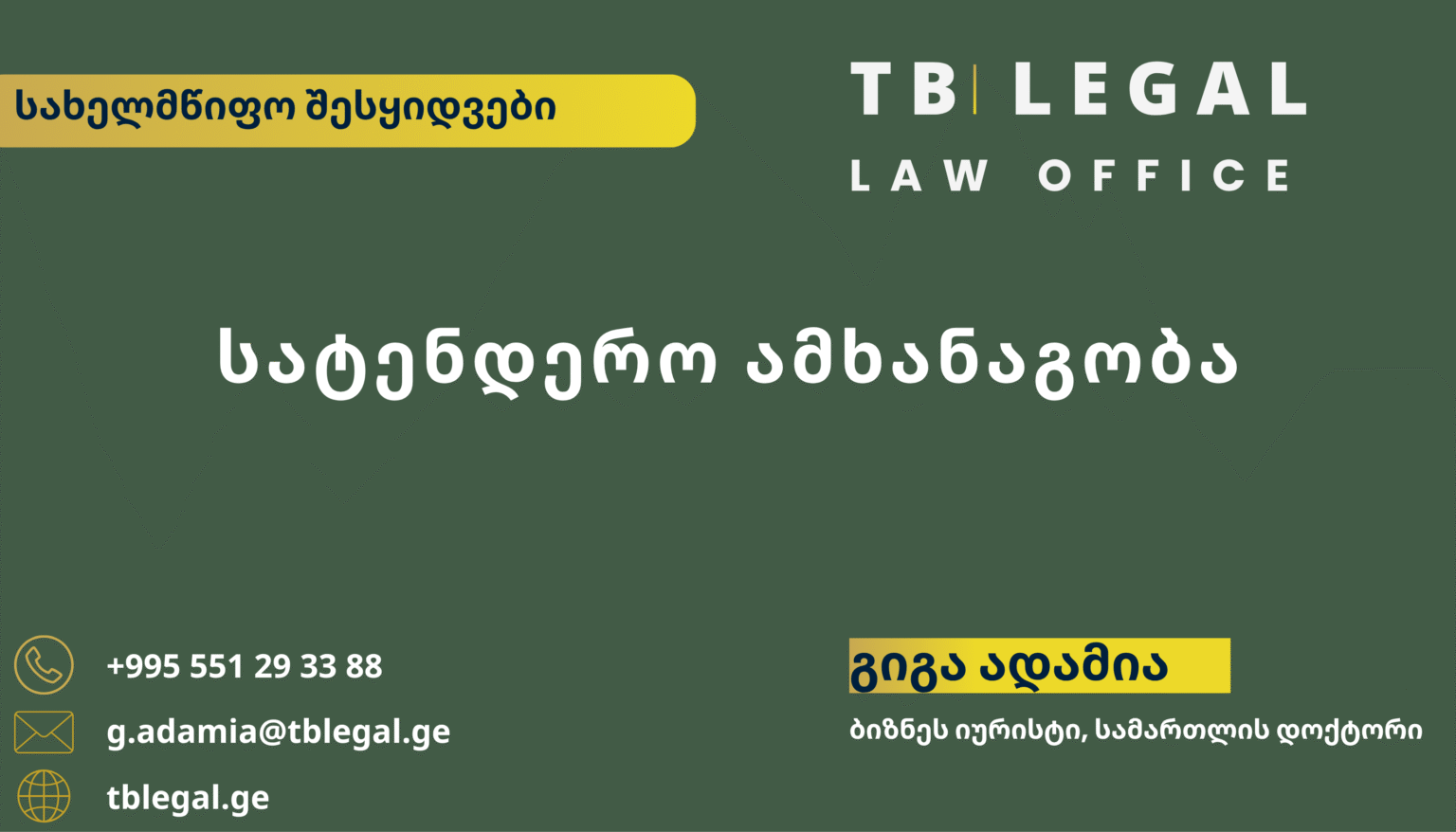 სატენდერო ამხანაგობა – გიგა ადამია და TB Legal-ის იურიდიული მომსახურება სახელმწიფო შესყიდვებისა და ერთობლივი მონაწილეობის საკითხებზე