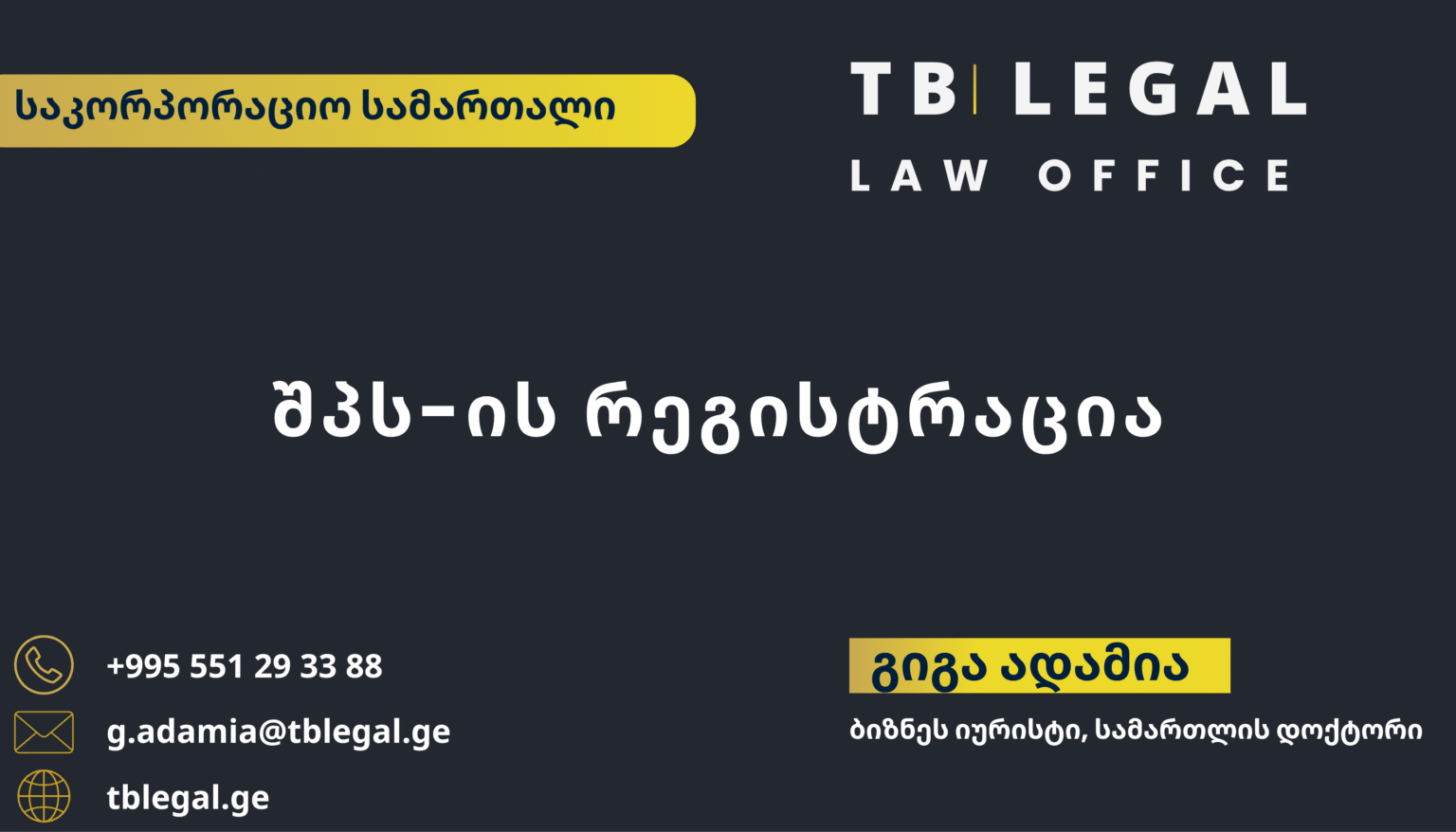 შპს-ის რეგისტრაცია – გიგა ადამია და TB Legal-ის იურიდიული მომსახურება კომპანიის დაფუძნებისა და საკორპორაციო სამართლის საკითხებზე