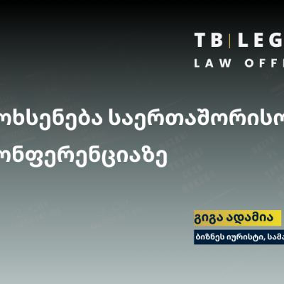 კონკურენციის სამართლის ექსპერტი გიგა ადამია – საერთაშორისო სამეცნიერო კონფერენციაზე მოხსენებისას.